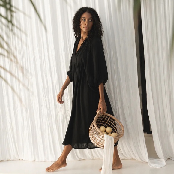 Kyra Midi Dress - Black Gauze - Picture 1 of 2